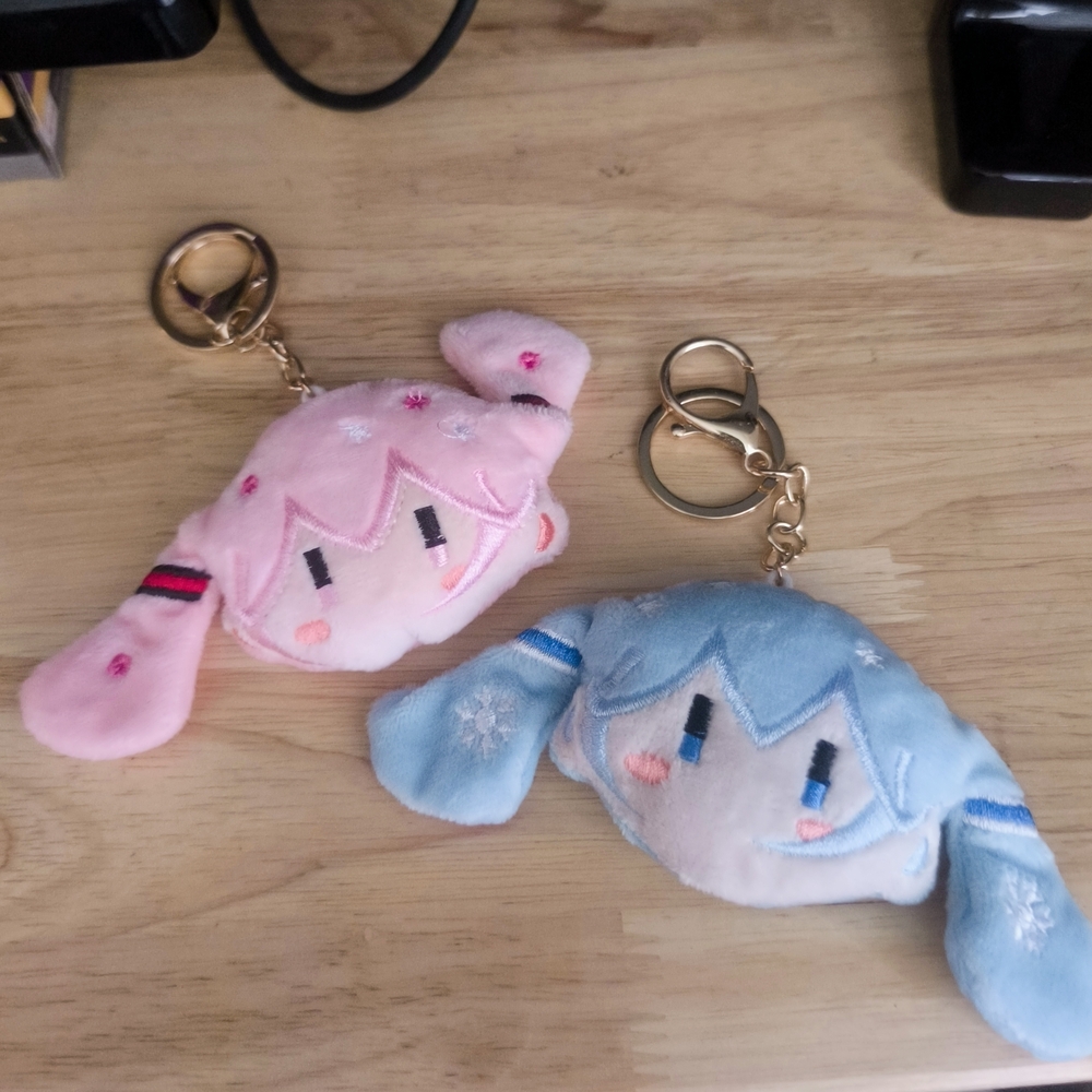 Cute Pink and Blue Plush Keychains